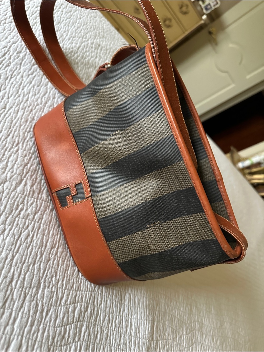 Fendi Brown Leather & Black Stripe Messenger Bag